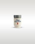 Custom printed Minifig Ultra beer can accessory by Trader Bricks, featuring a blue and red parody logo on a white 1x1 round brick for Lego minifigures