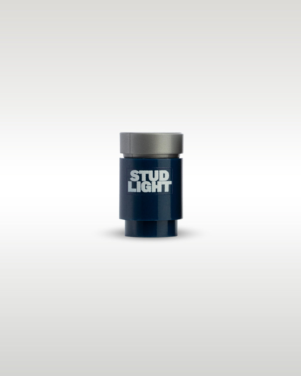Custom printed Stud Light beer can accessory by Trader Bricks, featuring a bold white parody logo on a dark blue 1x1 round brick for Lego minifigures