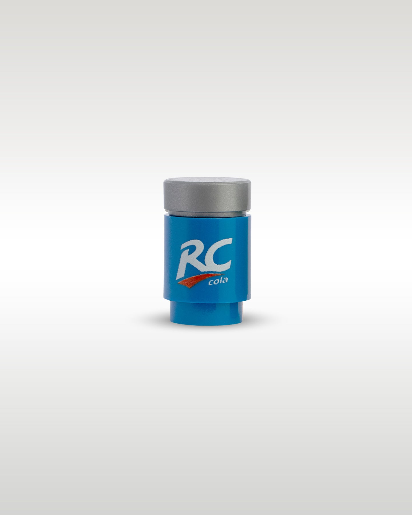 Custom printed RC Cola soda can accessory by Trader Bricks, featuring the classic Royal Crown Cola blue logo design on a 1x1 round brick for Lego minifigures