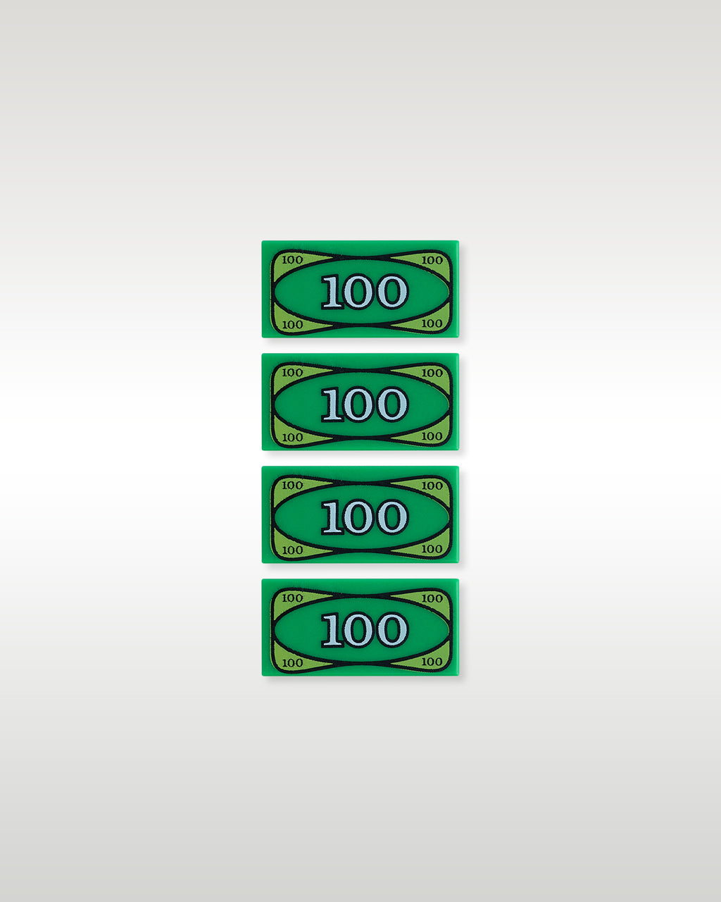 Four custom printed green 100 dollar bill cash tiles included with the Trader Bricks custom bank ATM model