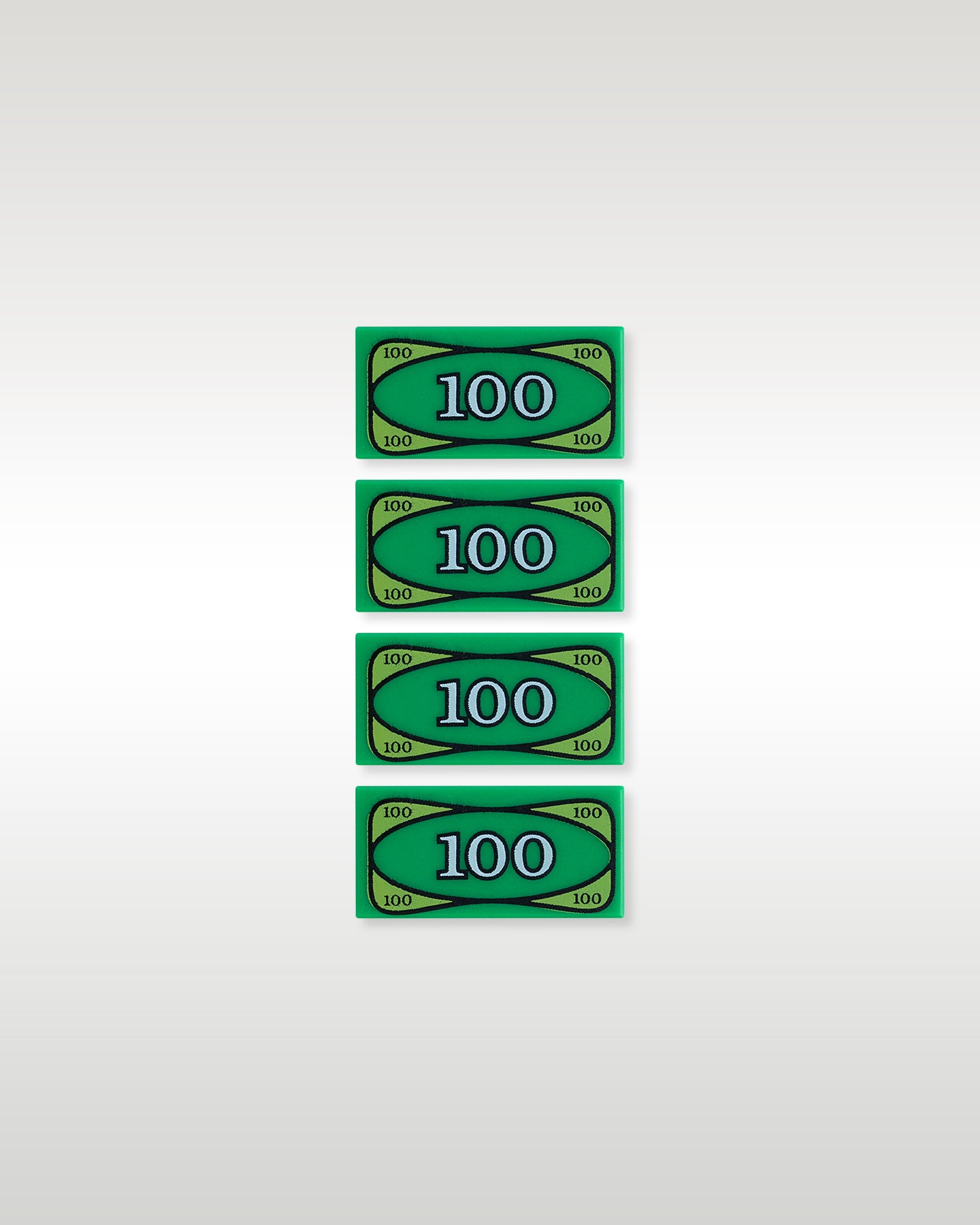 Four custom printed green 100 dollar bill cash tiles included with the Trader Bricks custom bank ATM model